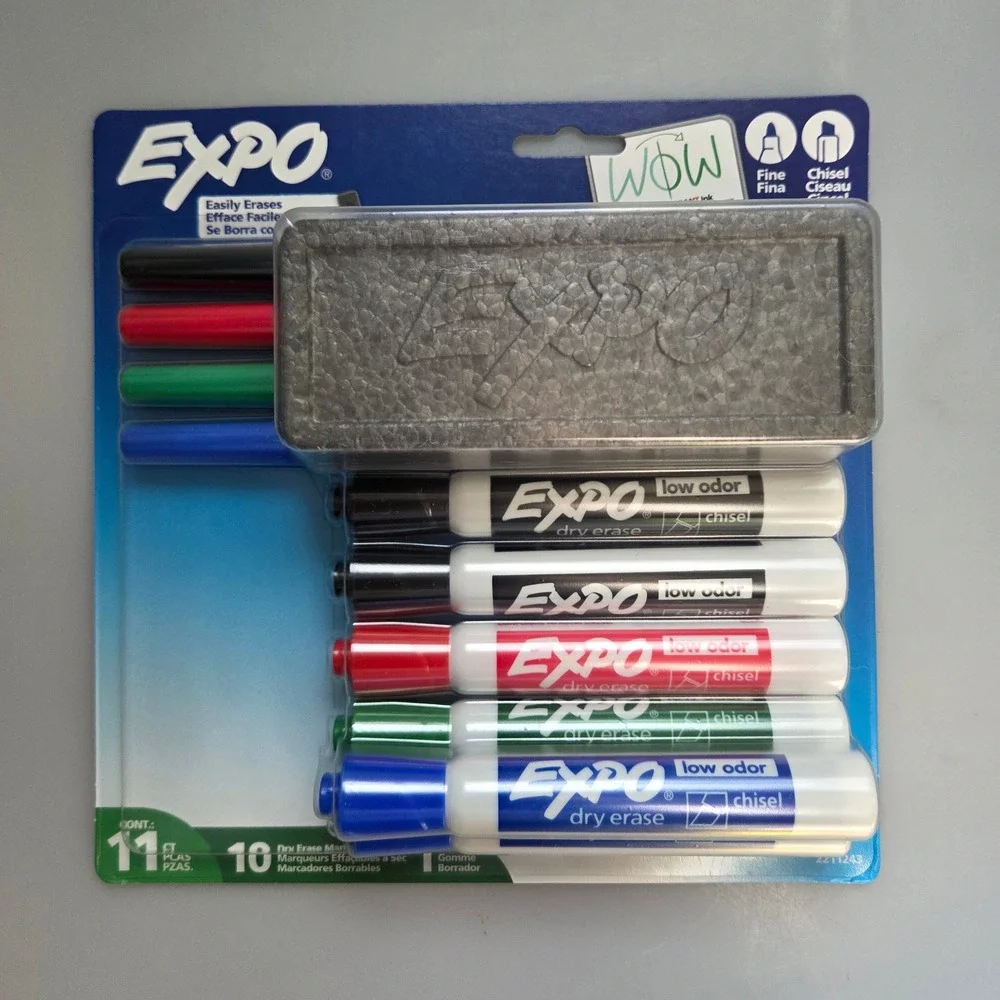 Expo Dry Erase Markers Assorted‎ Colors Chisel & Fine Tip 11pc Set Eraser